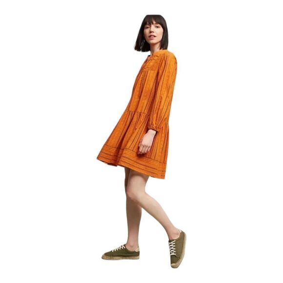 Anthtopologie x Shoshanna Marta tunic Dress 3/4 Sleeve in Mango sz 4 AS IS - Picture 8 of 16